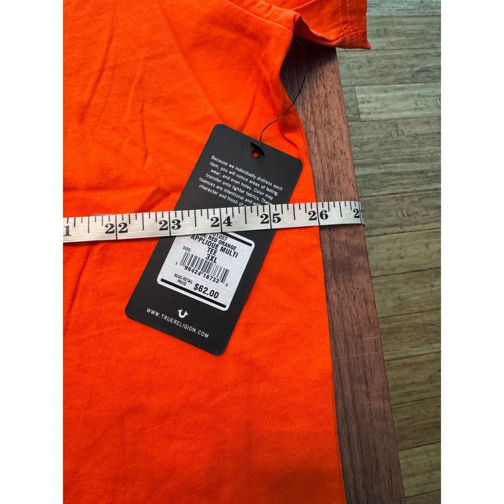 True Religion Mens Red Orange Applique Multi Logo T-Shirt 3XL 701207 New